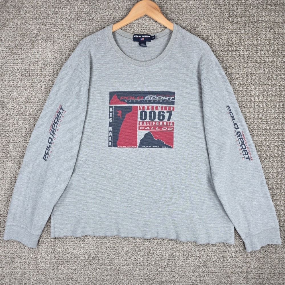 Vintage Polo Sport Ralph Lauren Yosemite Big Wall Thermal Shirt‎ Mens XXL Gray